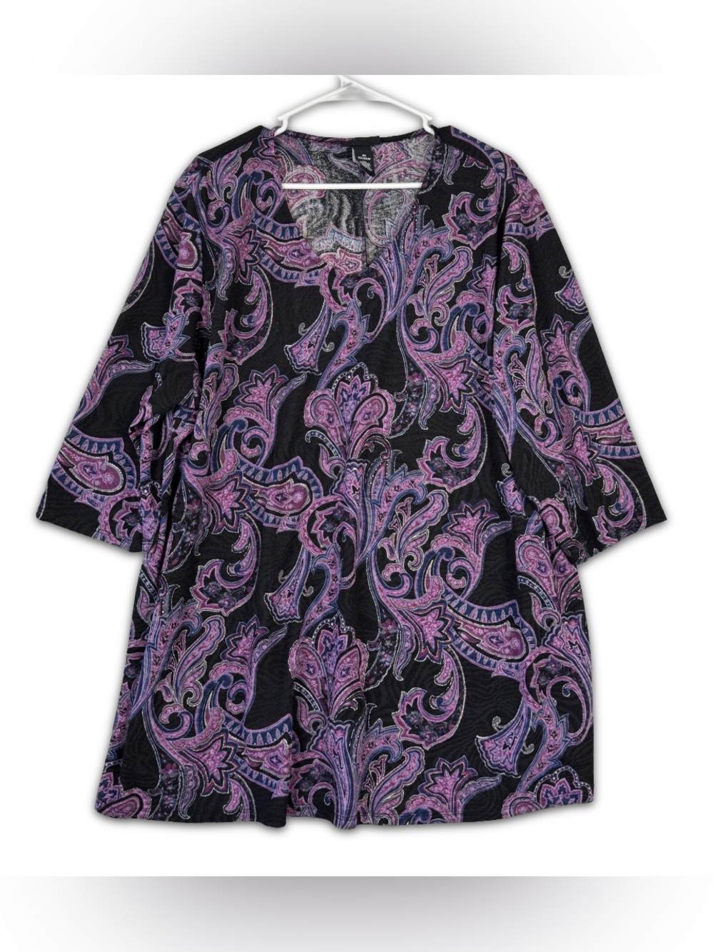Any Wear by Catherines Top Womens Plus Size 2X 22/24W Purple Black Paisley